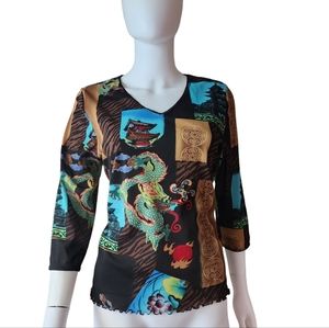 Vintage Y2K Mesh Oriental Dragon Top